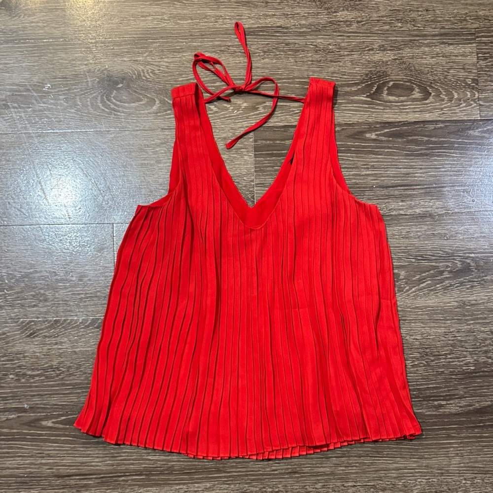 Forever 21 Red Pleated V-Neck Halter Tank Top